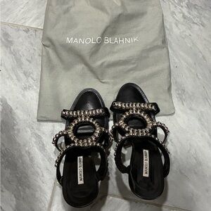 Manolo Blahnik Black and Silver Heels